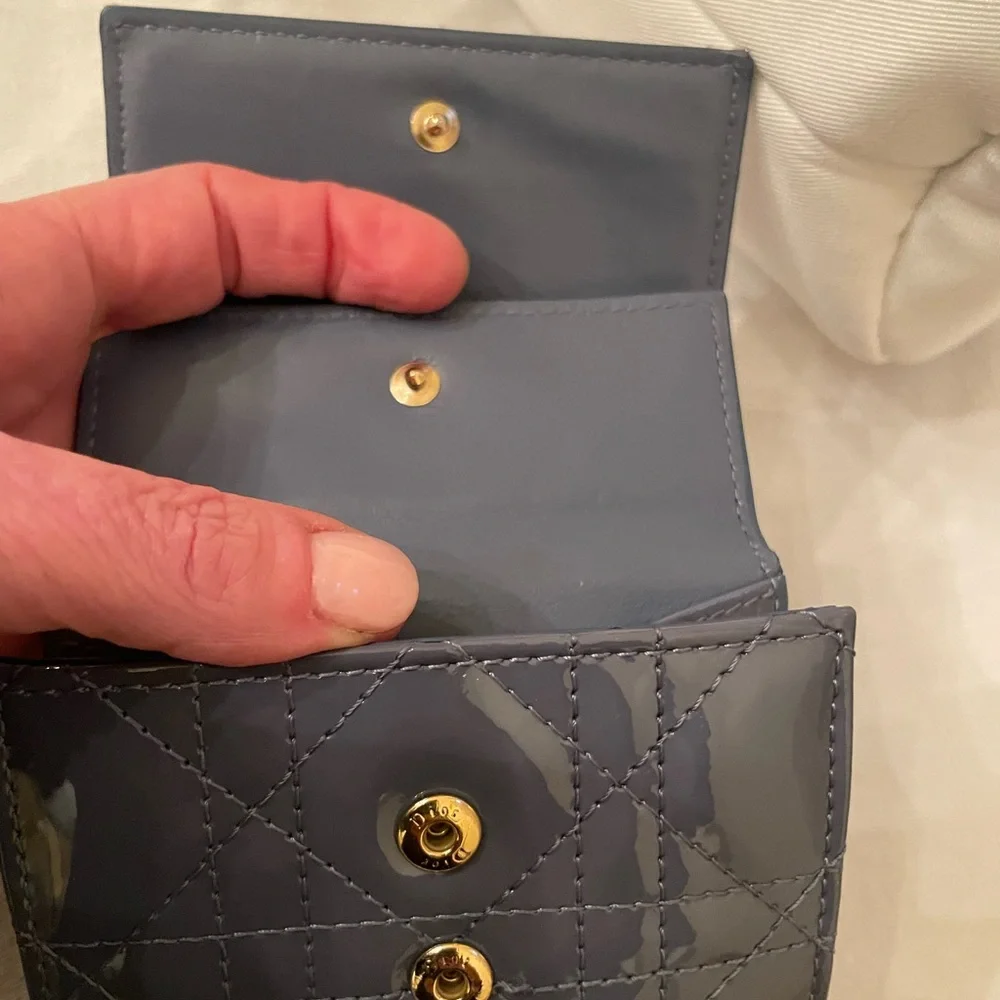 DIOR Lady Dior Lotus Wallet in Blue Patent Calfskin